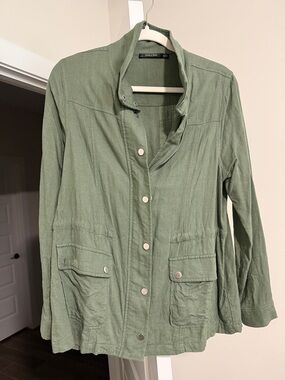 Doe & Rae Olive Green Linen Lightweight Jacket
